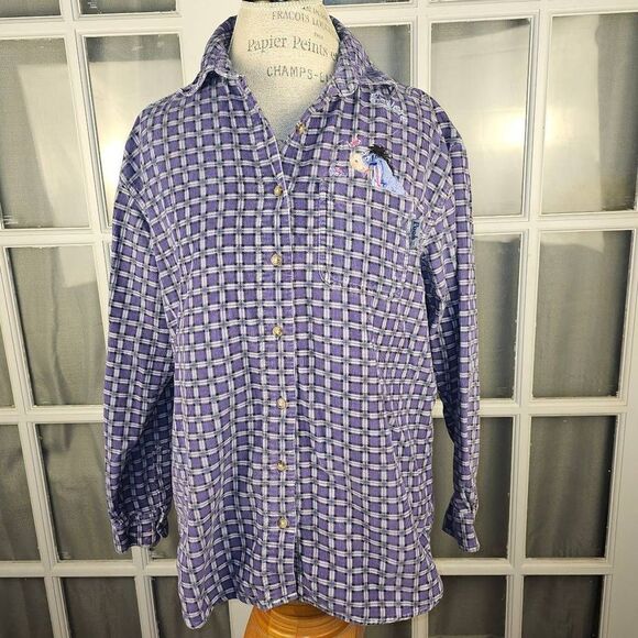 Vintage Disney Winnie The Pooh Womens Purple Eeyore Long Sleeve Button Down Med - Picture 1 of 4
